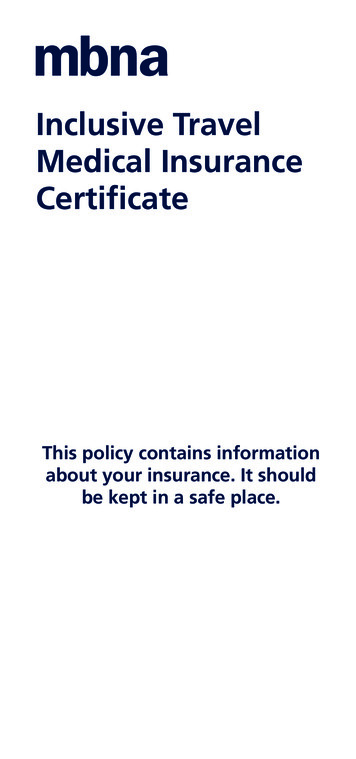 Inclusive Travel Medical Insurance Certificate - MBNA