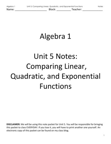 Algebra 1 Unit 5 Notes: Comparing Linear, Quadratic, And Exponential .