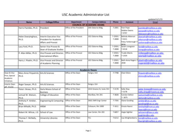 USC Academic Administrator List - University Of South Carolina