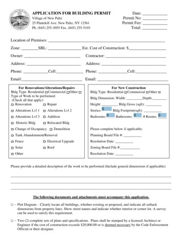 APPLICATION FOR BUILDING PERMIT Date: Permit No: Permit Fee . - New Paltz
