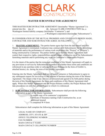 Master Subcontractor Agreement