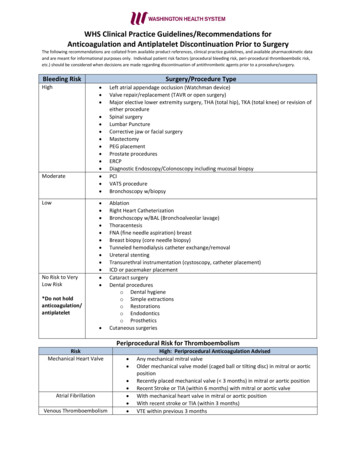 WHS Clinical Practice Guidelines/Recommendations For Anticoagulation .