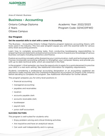 Area Of Interest: Business Business - Accounting - Algonquin College