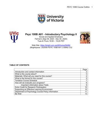 Psyc 100B A01 - Introductory Psychology II - University Of Victoria