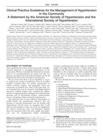 Clinical Practice Guidelines For The Management Of Hypertension In The .