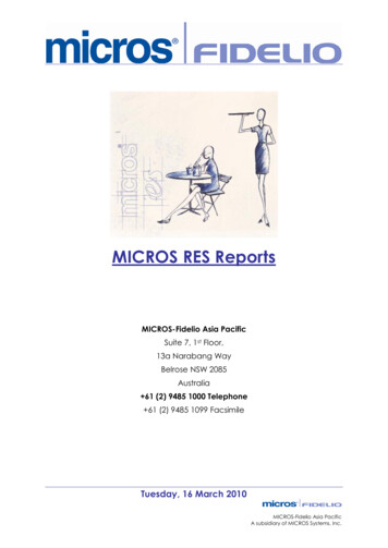 MICROS RES Reports - Hotel Property Management System: Opera PMS