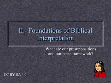 II. Foundations Of Biblical Interpretation