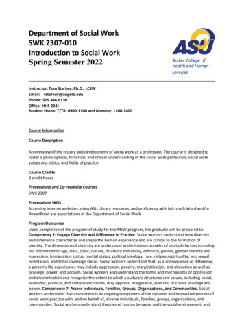 Department Of Social Work Introduction To Social Work Spring Semester .