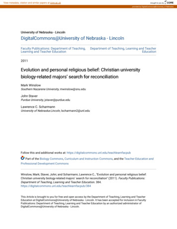 Evolution And Personal Religious Belief: Christian University Biology .