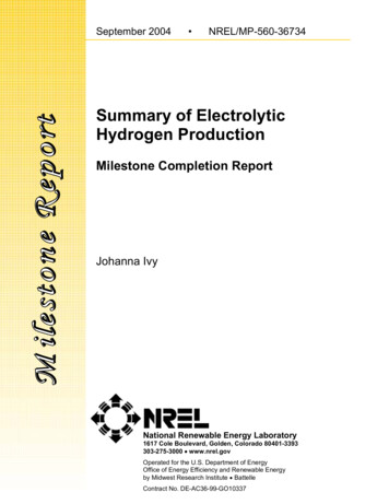 Summary Of Electrolytic Hydrogen Production - NREL