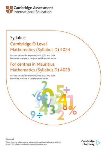 Syllabus Cambridge O Level Mathematics (Syllabus D) 4024