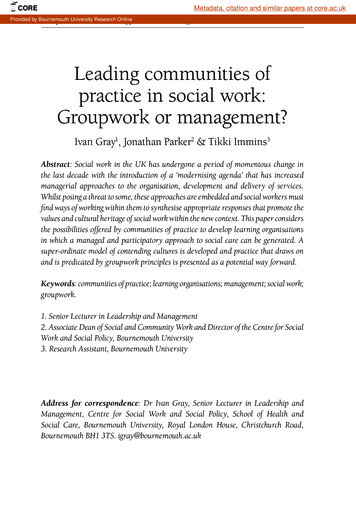 Leading Communities Of Practice In Social Work: Groupwork Or . - CORE