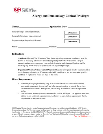 Allergy And Immunology Clinical Privileges