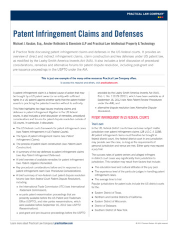 Patent Infringement Claims And Defenses - Arelaw 