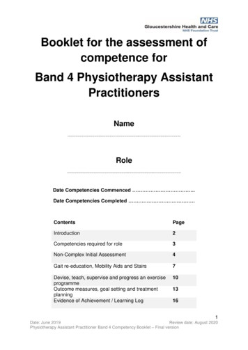 Booklet For The Assessment Of Competence For Band 4 Physiotherapy .