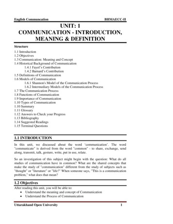 English Communcation BHMAECC-II UNIT: 1 COMMUNICATION - INTRODUCTION .