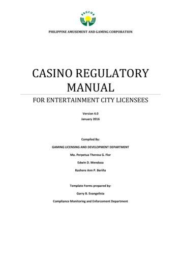 CASINO REGULATORY MANUAL - Philippine Amusement And Gaming Corporation