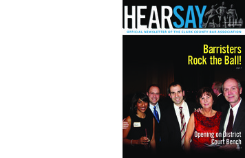 OFFICIAL NEWSLETTER OF THE CLARK COUNTY BAR ASSOCIATION Barristers Rock .