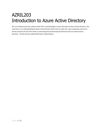 AZRIL203 Introduction To Azure Active Directory