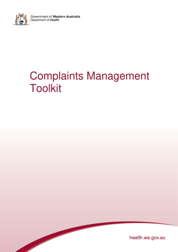 Complaints Management Toolkit - Department Of Health