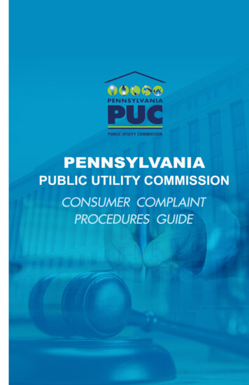 Consumer Complaints Procedure Booklet - PA PUC