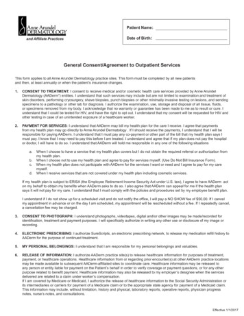 General Consent/Agreement To Outpatient Services