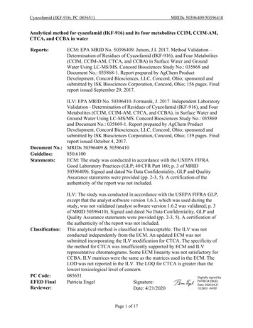 Analytical Method For Cyazofamid (IKF-916) And Its Four . - US EPA