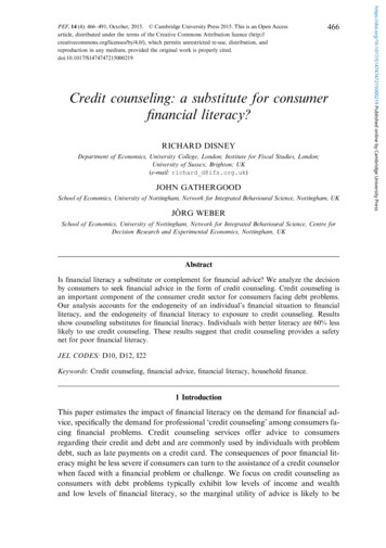 Credit Counseling: A Substitute For Consumer ﬁnancial Literacy?