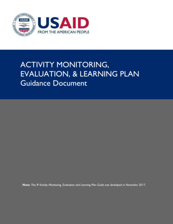 ACTIVITY MONITORING, EVALUATION, & LEARNING PLAN Guidance Document