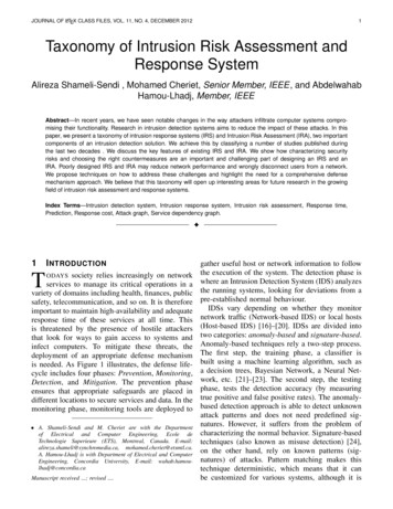 JOURNAL OF LA Taxonomy Of Intrusion Risk Assessment And Response System