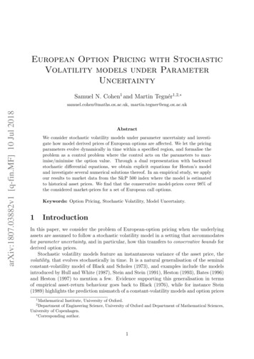 European Option Pricing With Stochastic Volatility Models Under .