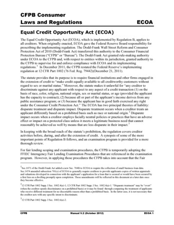 Equal Credit Opportunity Act (ECOA) - CFPA Guide