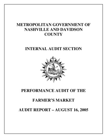 Metropolitan Government Of Nashville And Davidson County Internal Audit .