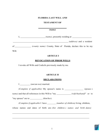 Florida Last Will And Testament Template - FormsPal