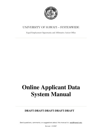Online Applicant Data System Manual - University Of Hawaiʻi At Hilo