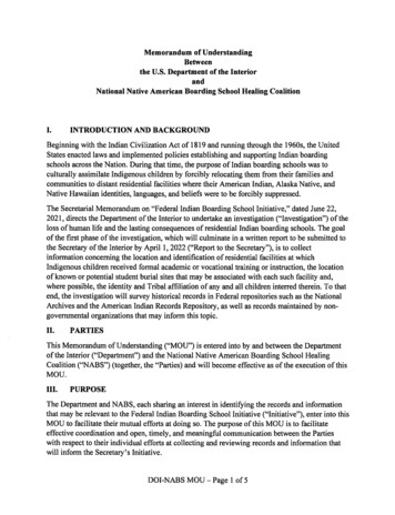 Memorandum Of Understanding National Native American Boarding School .