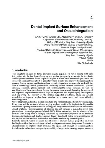 Dental Implant Surface Enhancement And Osseointegration