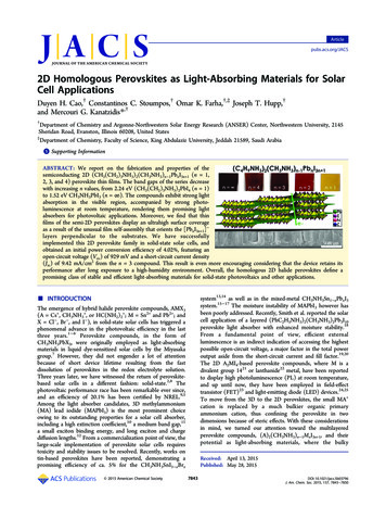 2D Homologous Perovskites As Light-Absorbing Materials For Solar Cell .