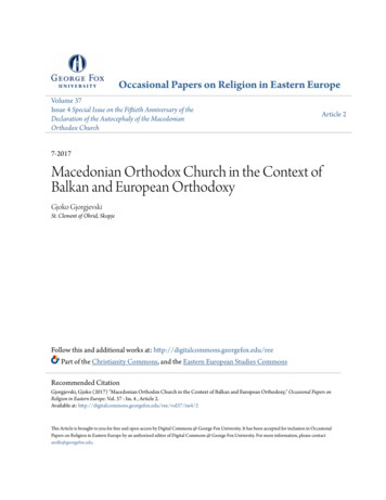 Macedonian Orthodox Church In The Context Of Balkan And European
