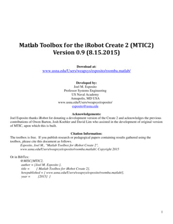Matlab Toolbox For The IRobot Create 2 (MTIC2) Version 0.9 (8.15.2015)