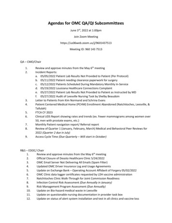 Agendas For OMC QA/QI Subcommittees