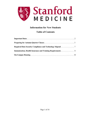 Information For New Students Table Of Contents - Stanford Medicine