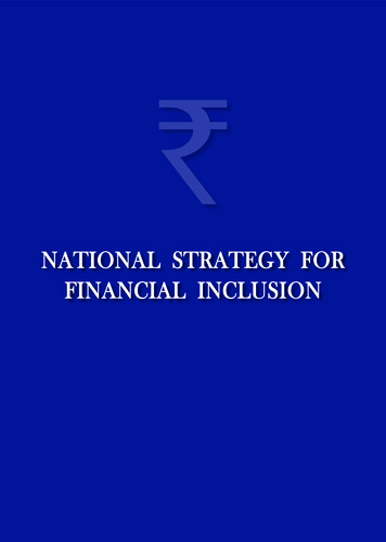 NatioNal Strategy For FiNaNcial INcluSioN