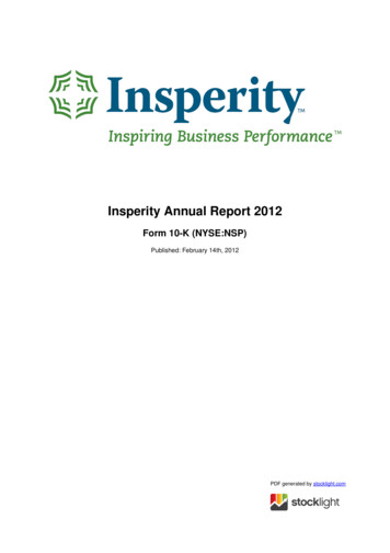 Insperity Annual Report 2012 - Stocklight 