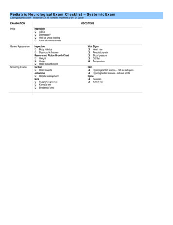 Pediatric Neurological Exam Checklist - Systemic Exam