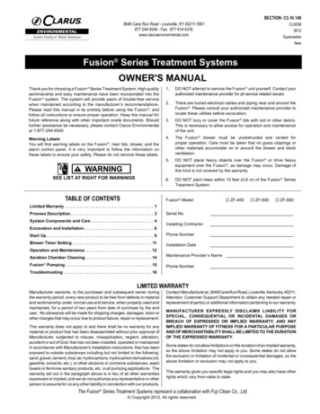 Fusion Series Treatment Systems OWNER'S MANUAL