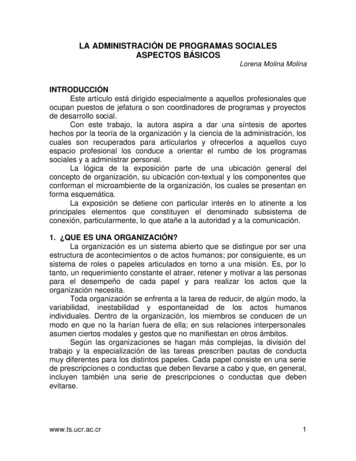 LA ADMINISTRACIÓN DE PROGRAMAS SOCIALES ASPECTOS BÁSICOS Lorena . - UCR