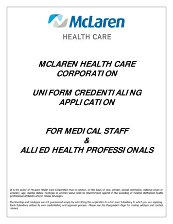 Mclaren Health Care Corporation Uniform Credentialing Application For .