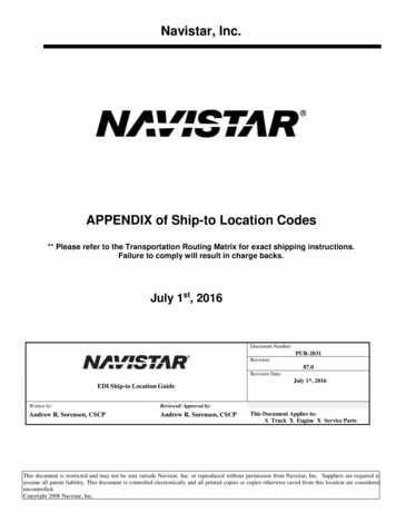 APPENDIX Of Ship-to Location Codes