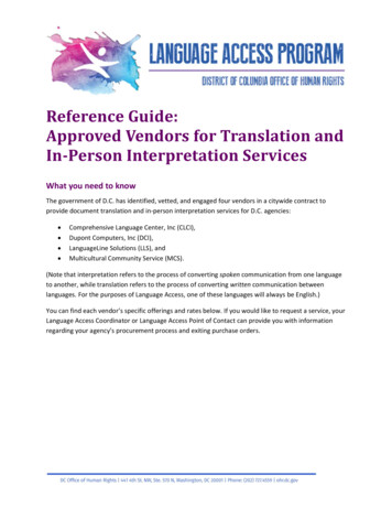 Reference Guide: Approved Vendors For Translation And Person .